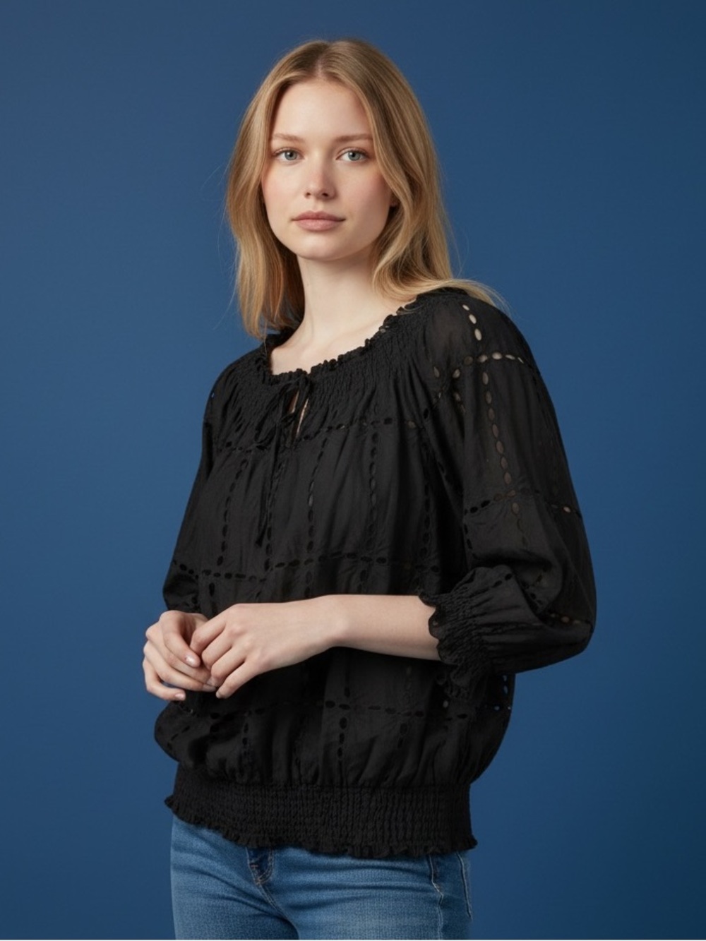 ❤️ INC Black Laser Cut Embroidered Bohemian Tunic Blouse